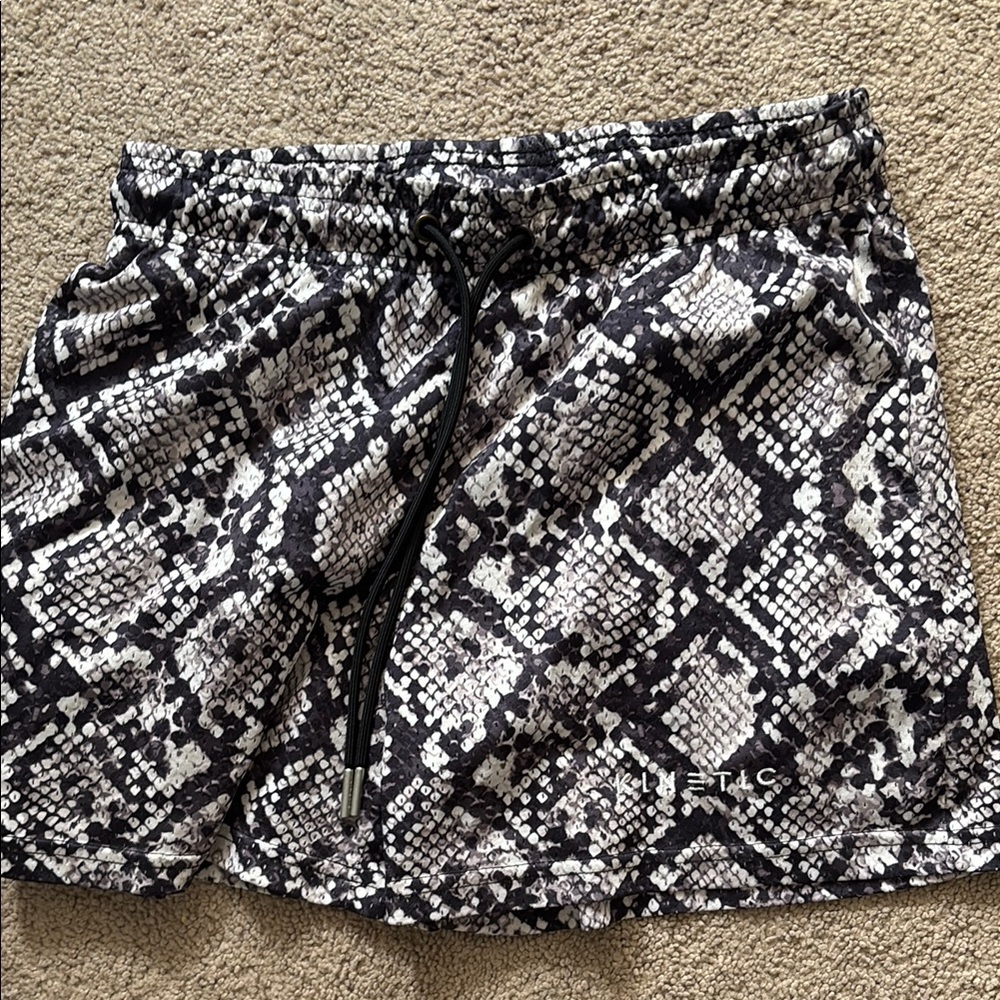 Kinetic Black and White Snake Print Shorts